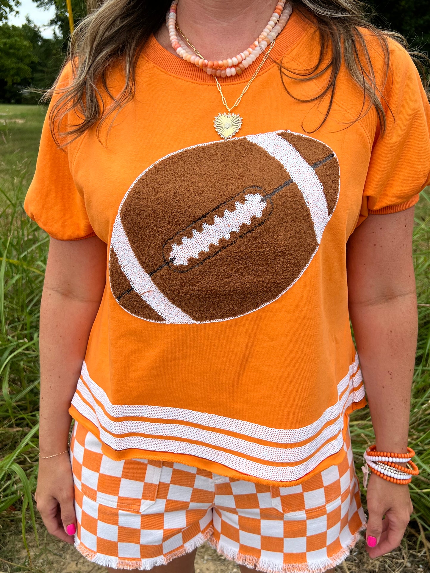 Sequin Orange Football Top