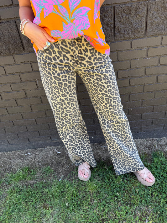 Lala Leopard Mid Rise Jeans