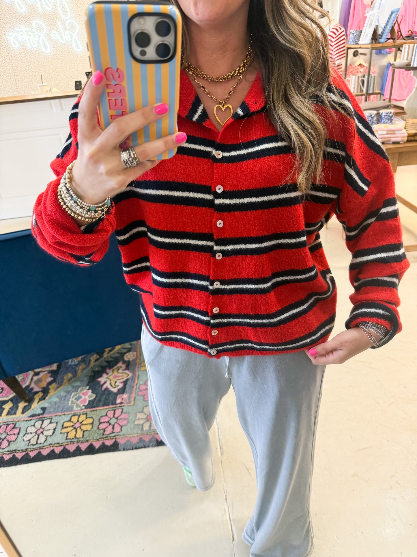 Rosy Red Stripe Cardigan