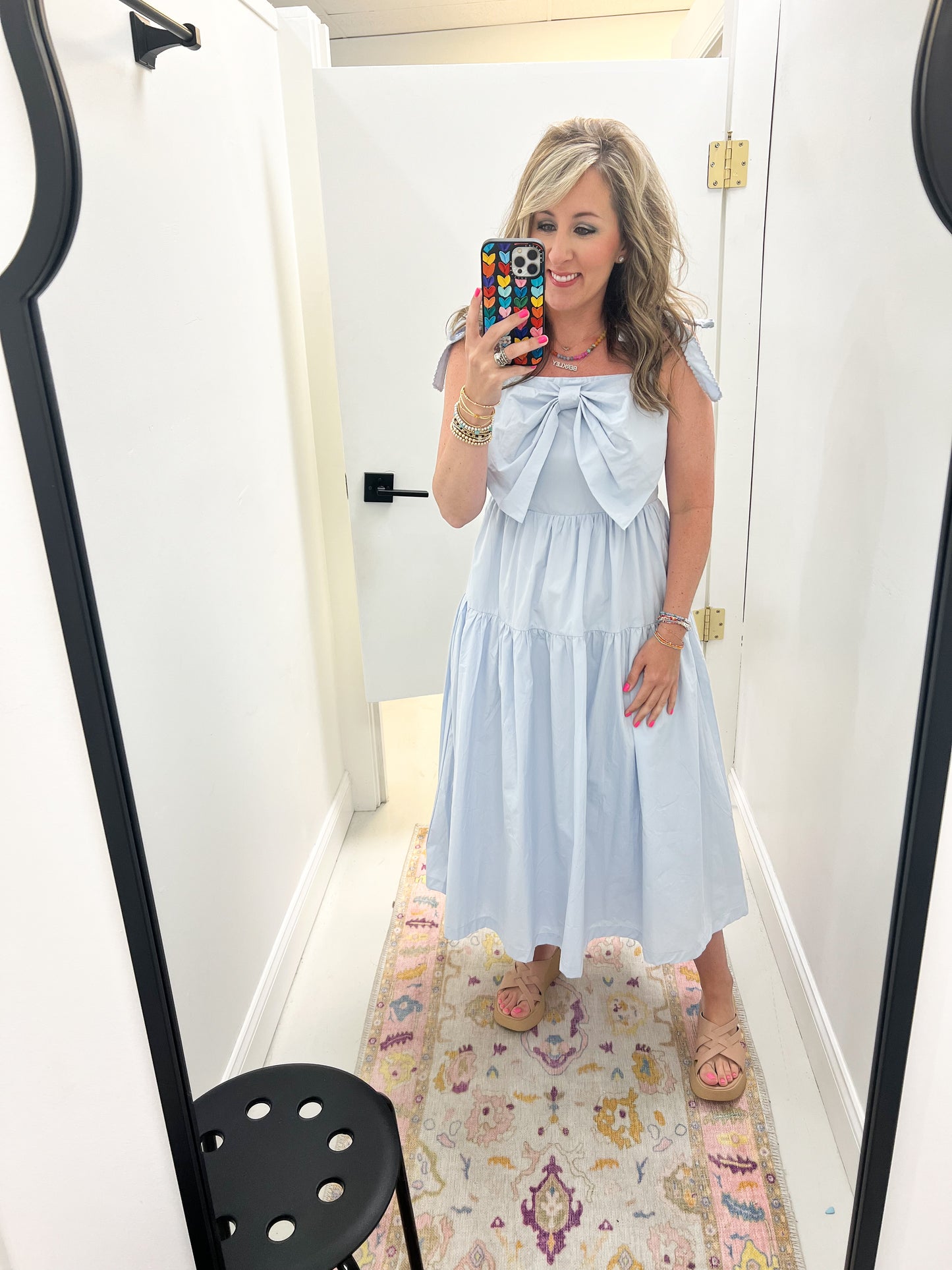 Carmen Bow Dress Light Blue