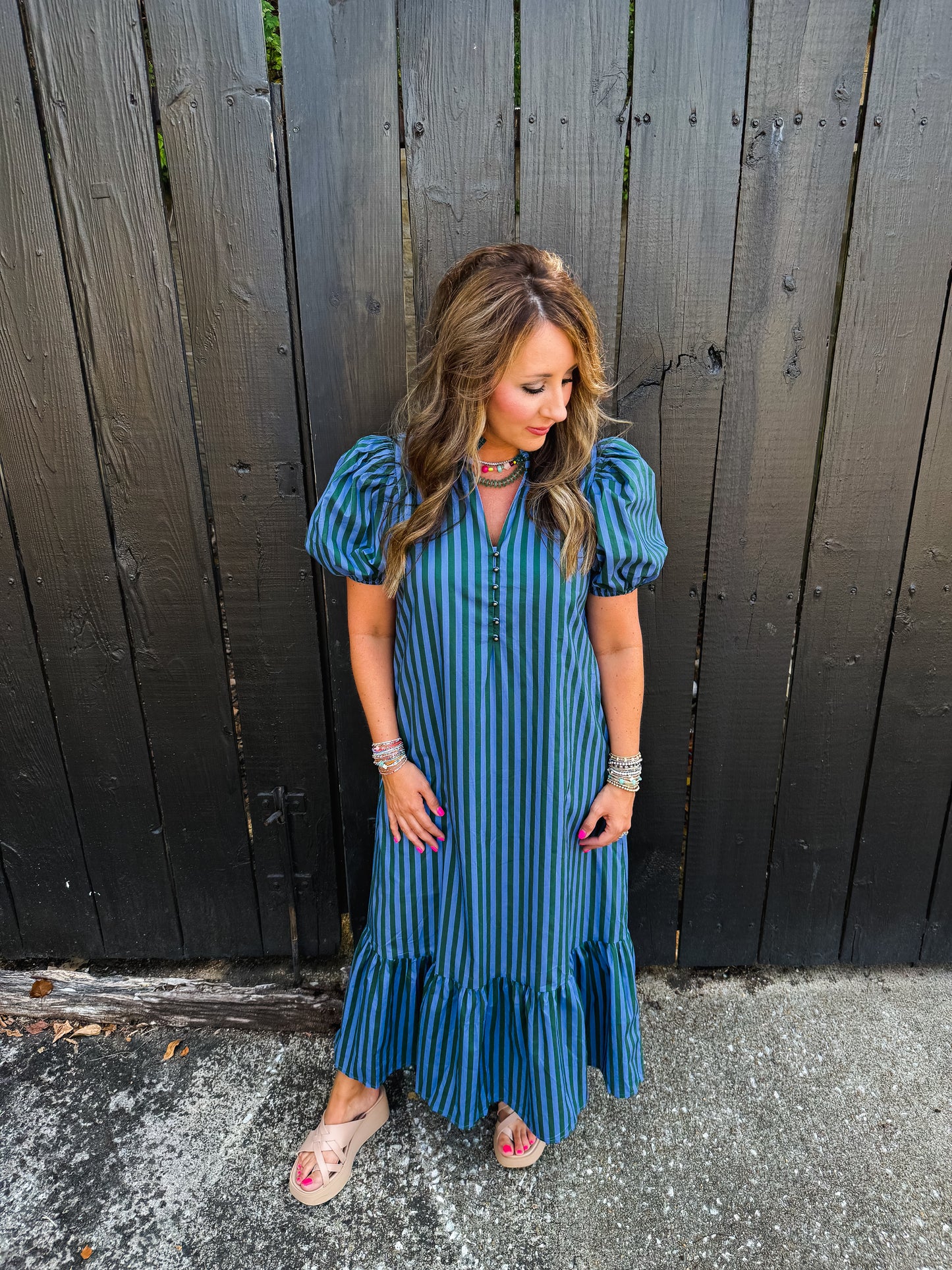 Allie Stripe Green Midi