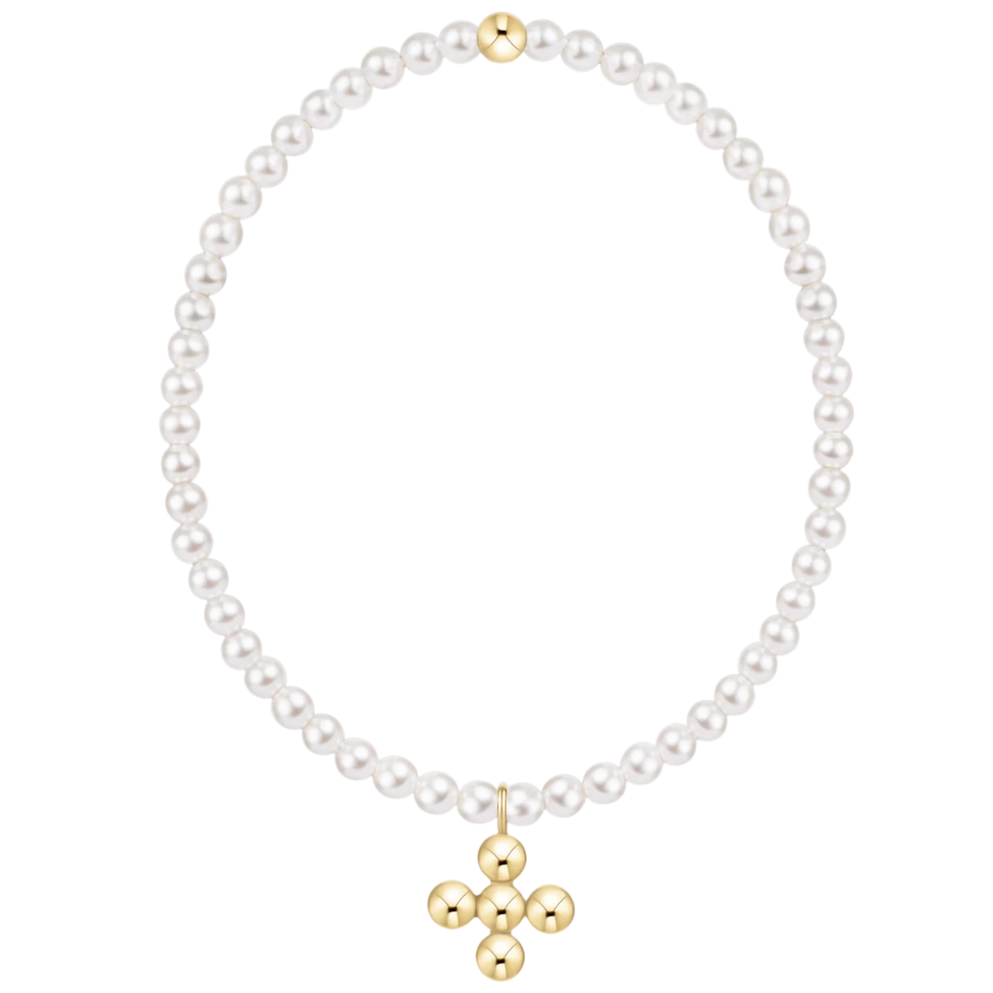 Extends Classic Pearl 3mm Signature Cross 4mm Beaded Gold Charm