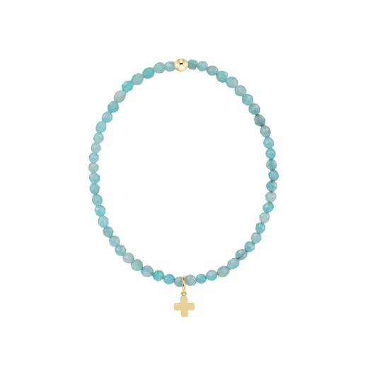 E Newton Classic Amazonite 3mm Signature Cross Gold Charm