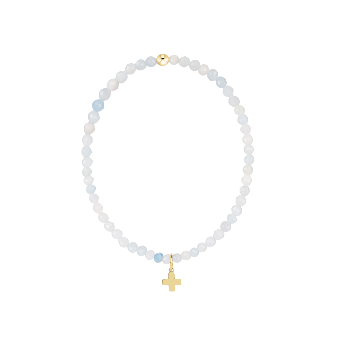 E Newton Classic Aquamarine 3mm Signature Cross Gold Charm