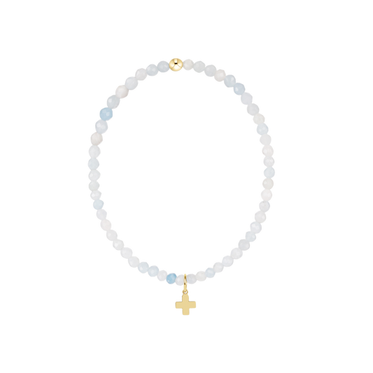 E Newton Classic Aquamarine 3mm Signature Cross Gold Charm