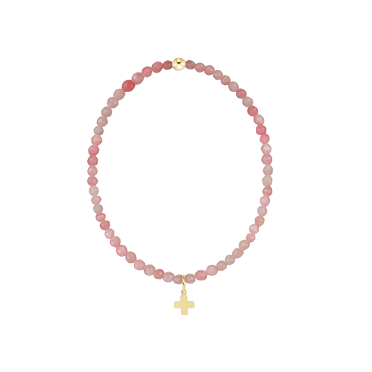 E Newton Classic Pink Opal 3mm Signature Cross Gold Charm