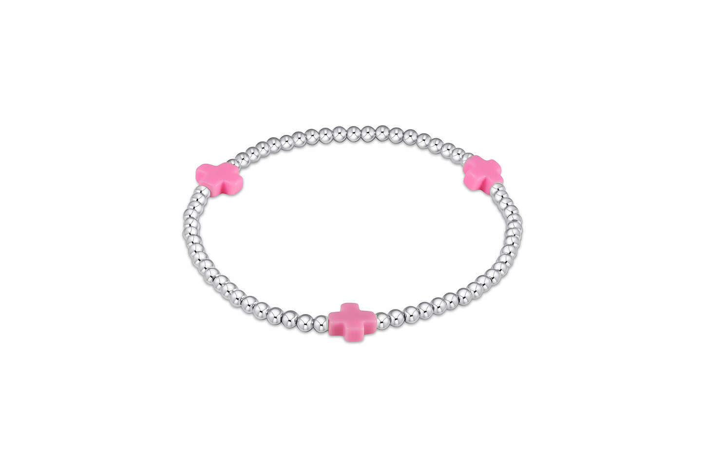 E Newton Signature Cross Sterling Pattern 3mm Bead Bracelet