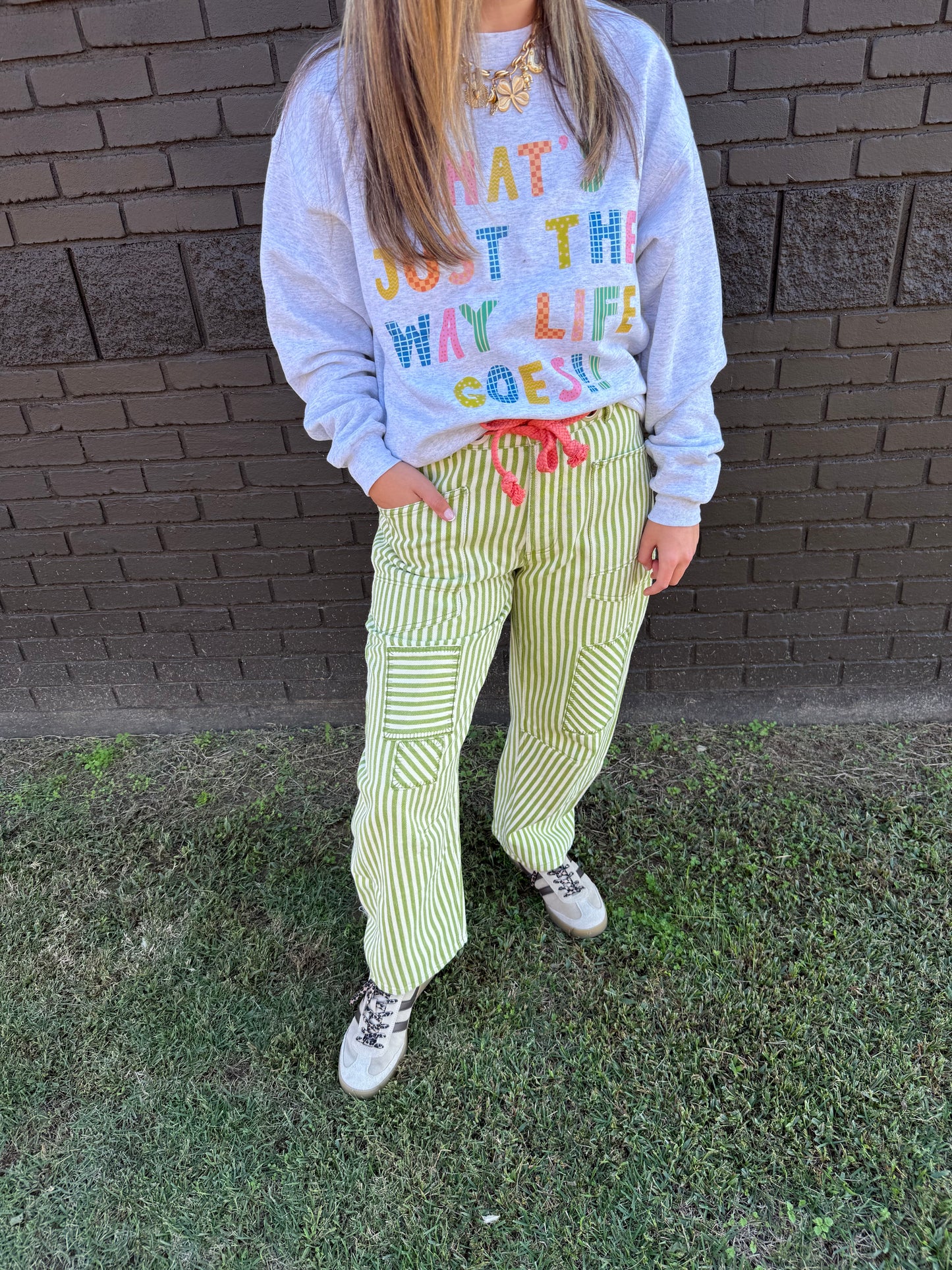 Green Stripe Barrel Pants