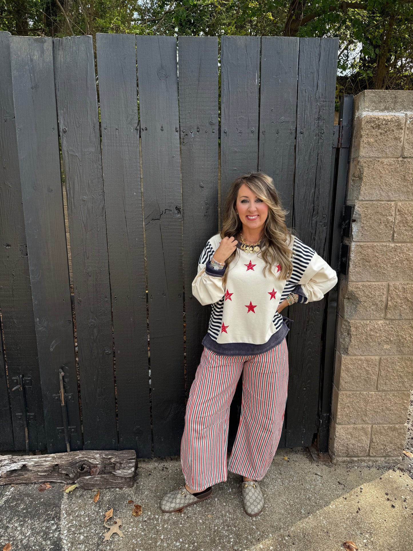 Cate Red Stripe Barrel Pants