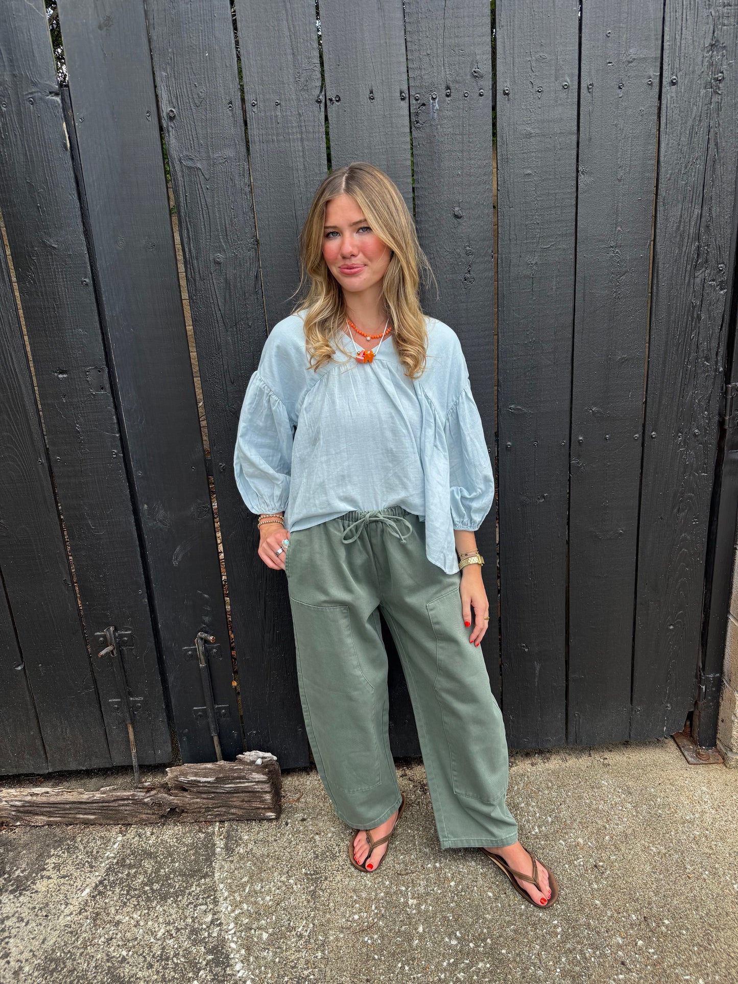 Baylor Bubble Sleeve Top Light Blue