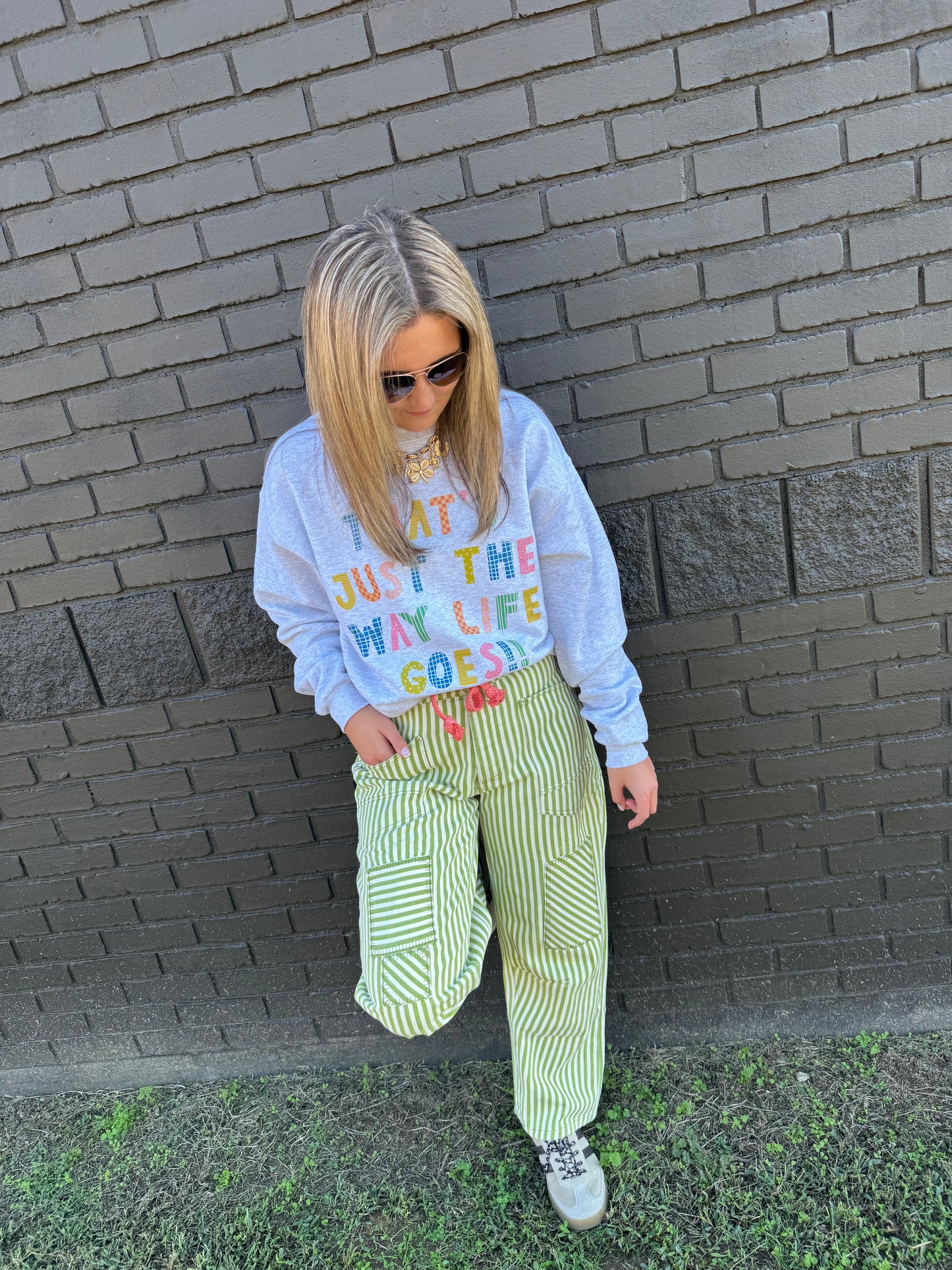 Green Stripe Barrel Pants