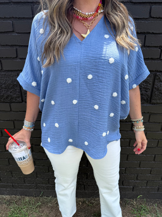 Nell Polka Dot Top Denim
