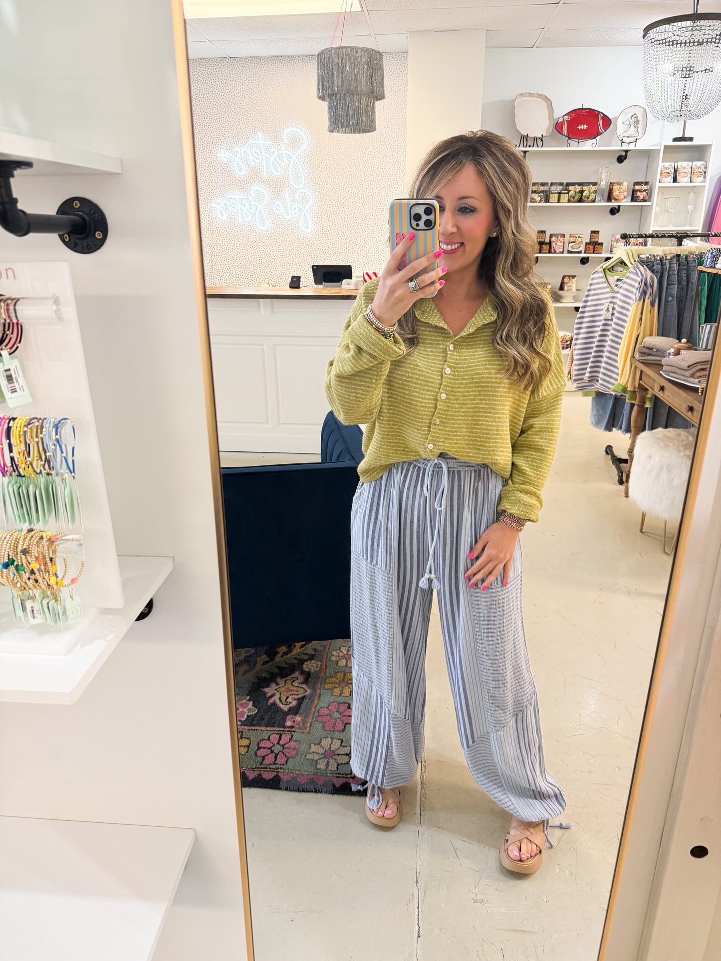 Piper Cardigan Chartreuse Stripe