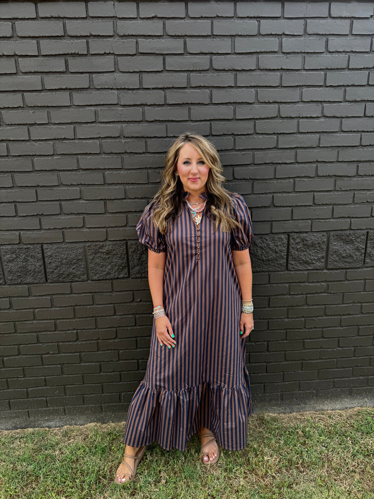 Allie Stripe Caramel Midi