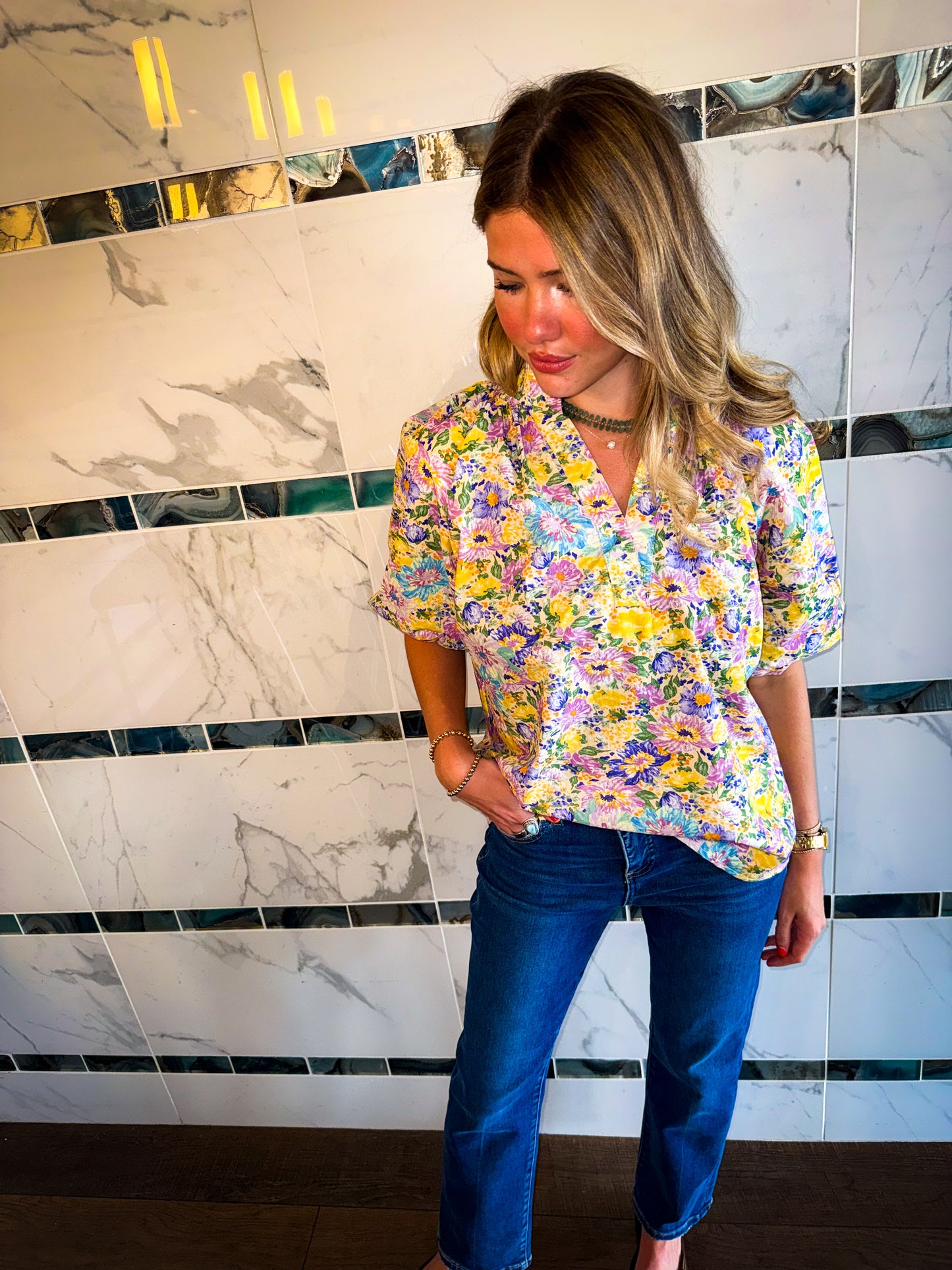 Josie Floral Top Lemon