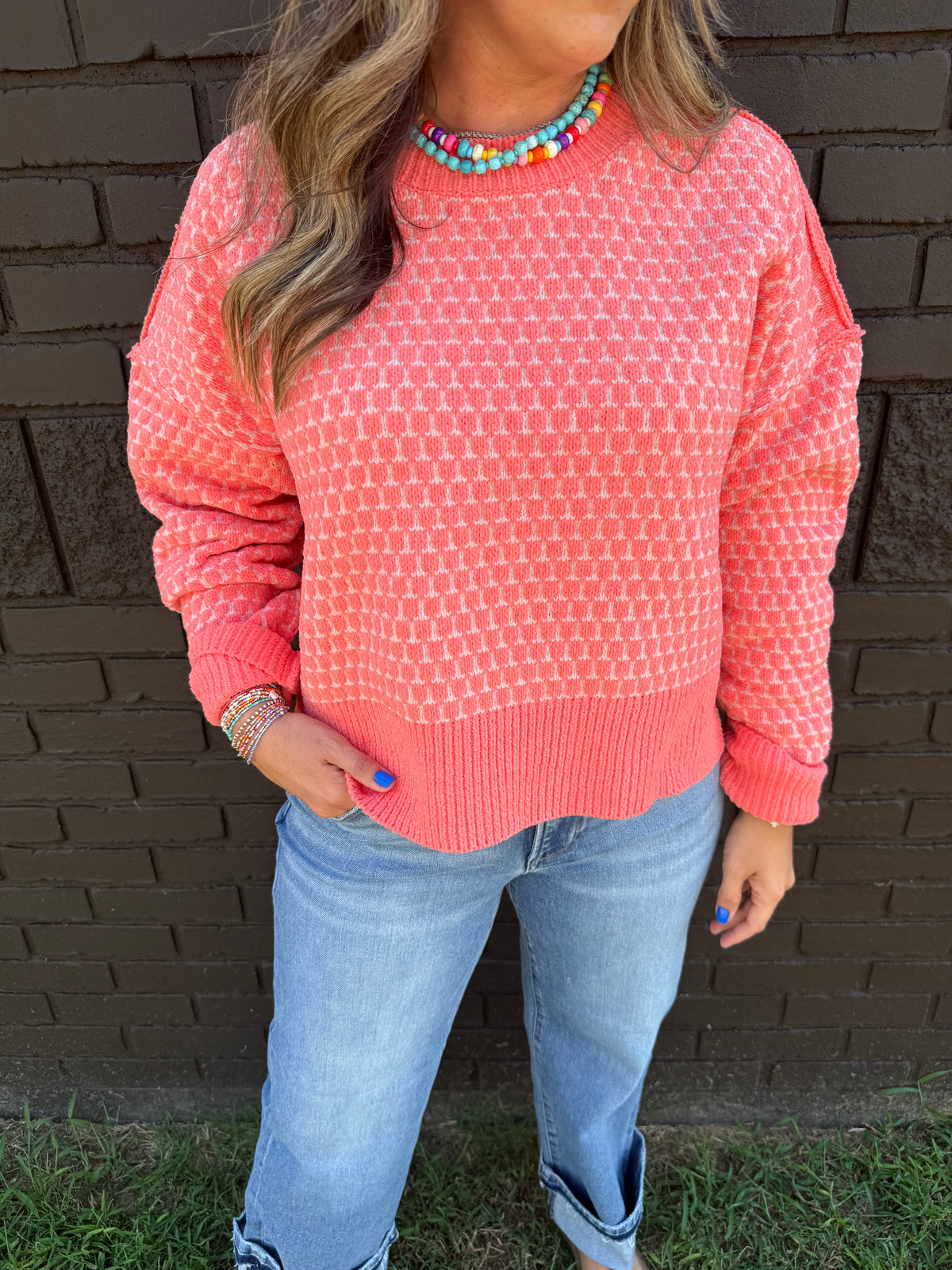 Darcy Dotted Coral Sweater