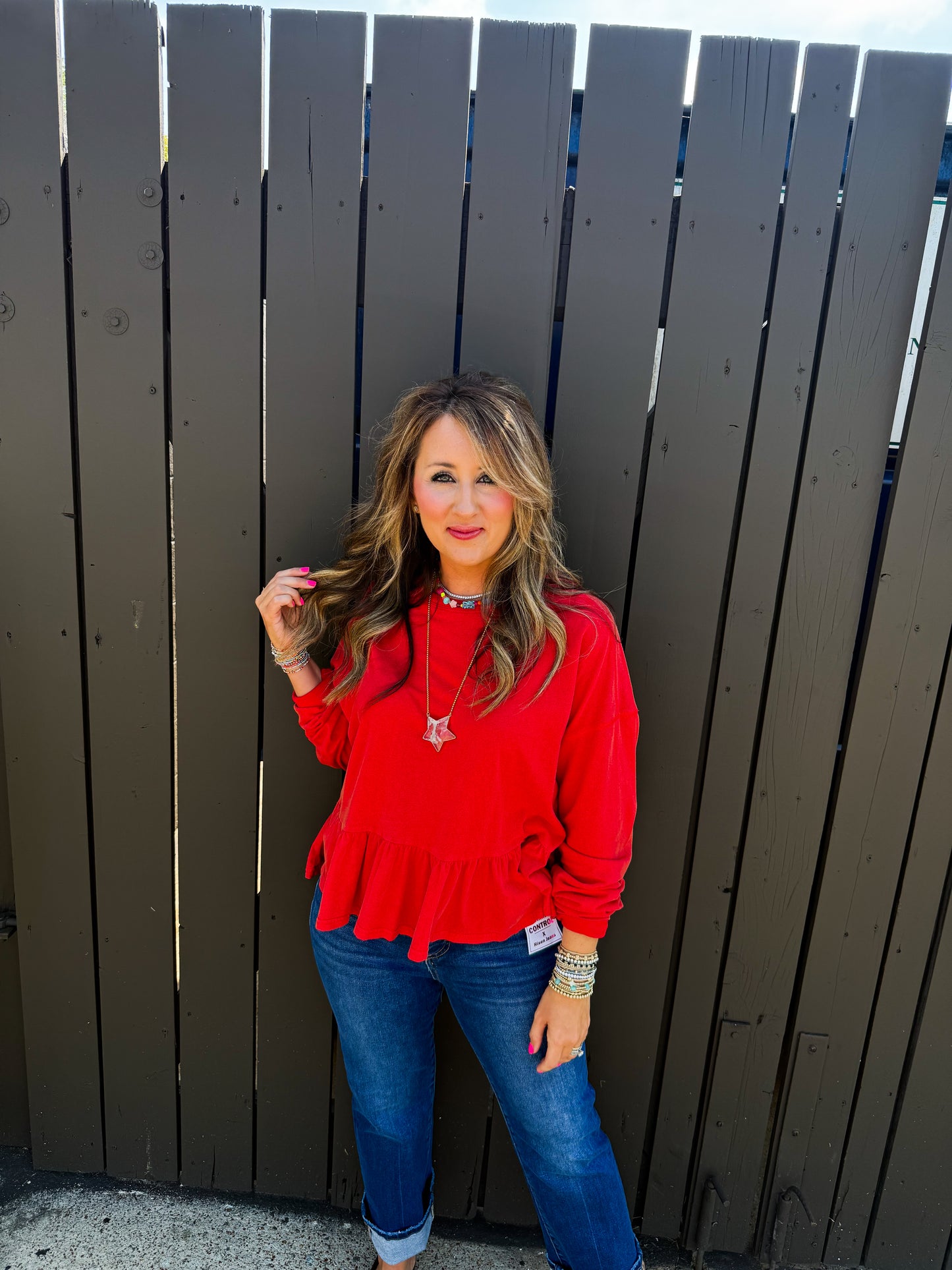 Playful Peplum Red Top