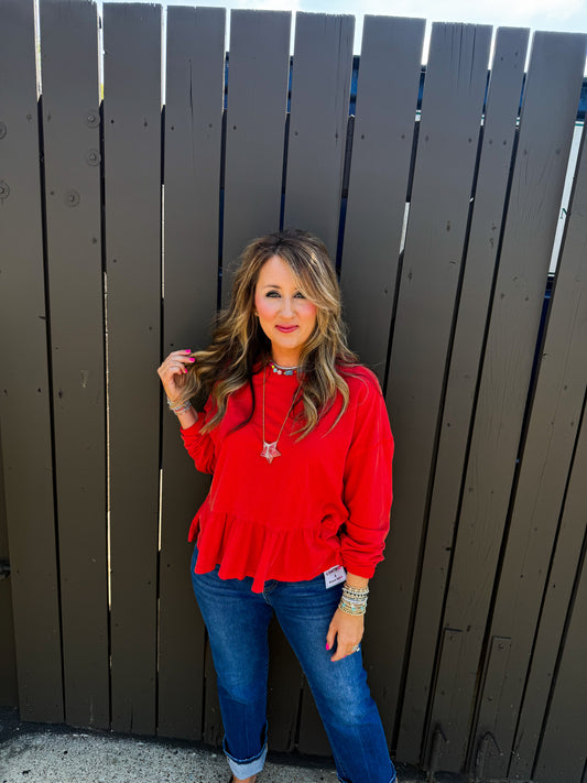 Playful Peplum Red Top