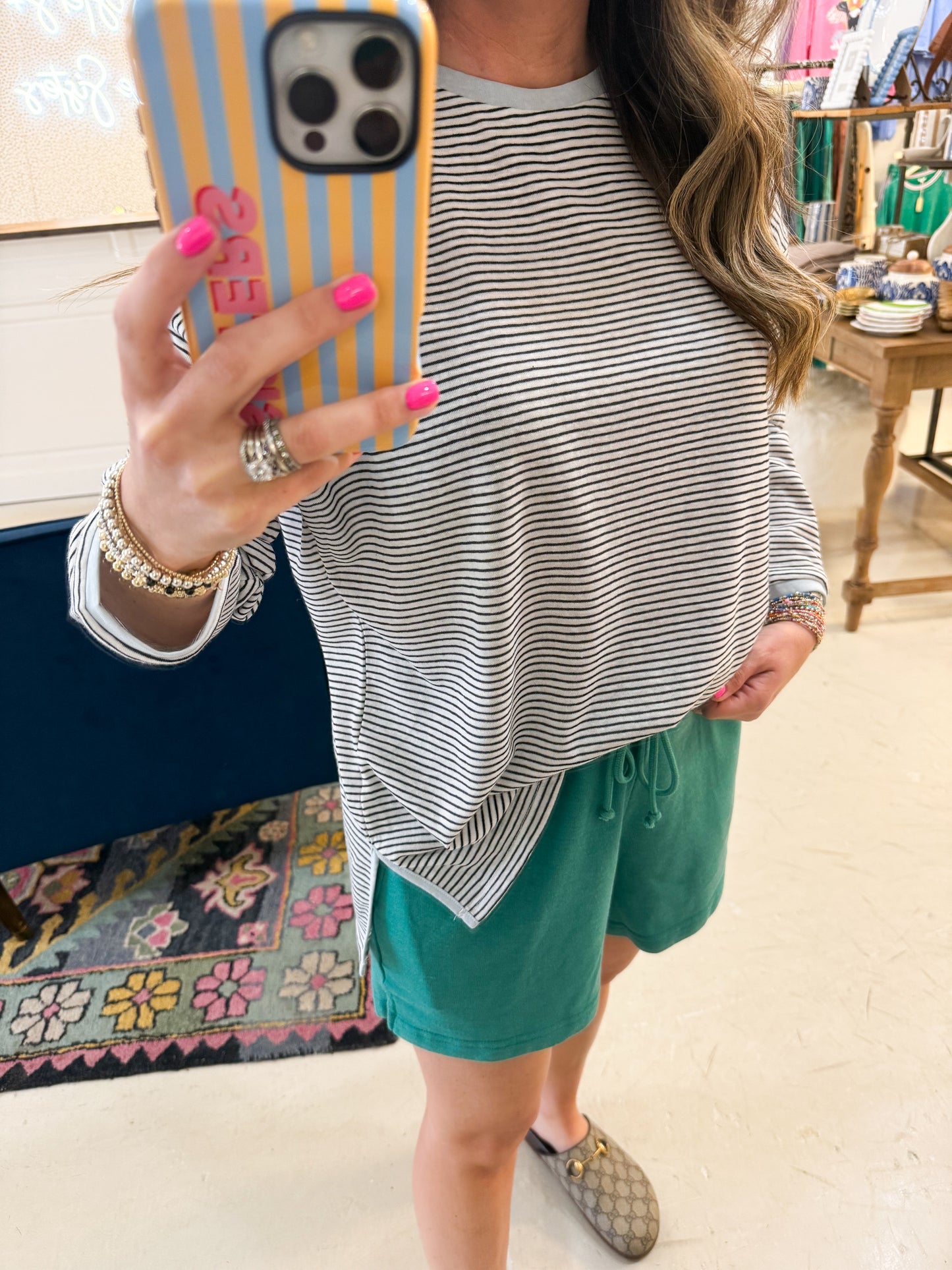 Lena Stripe Black Top