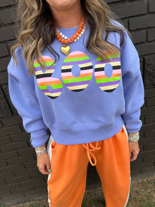 Boo Striped Crop Sweatshirt