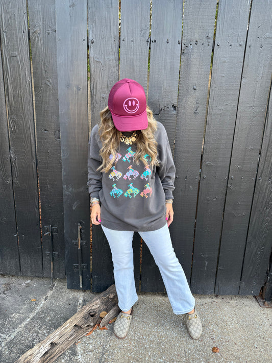 Puff Smiley Trucker Burgundy