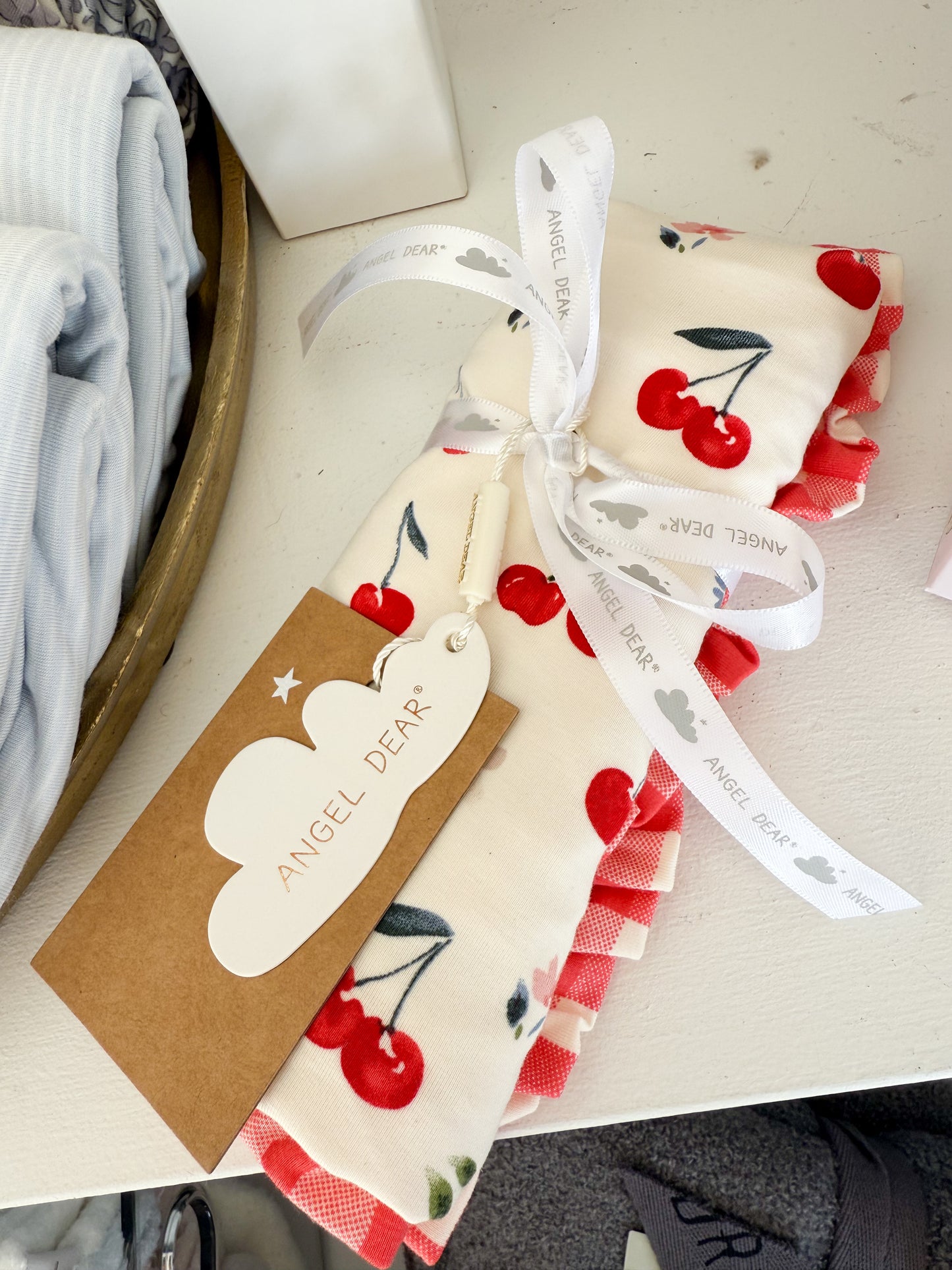 Angel Dear Watercolor Cherries Ruffle Burp