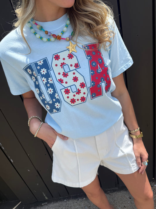 USA Floral Tee