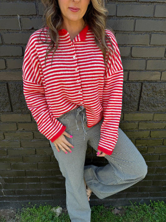 Piper Cardigan Red Stripe