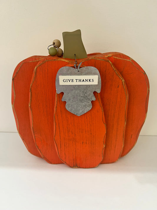 Give Thanks Wooden Pumpkin