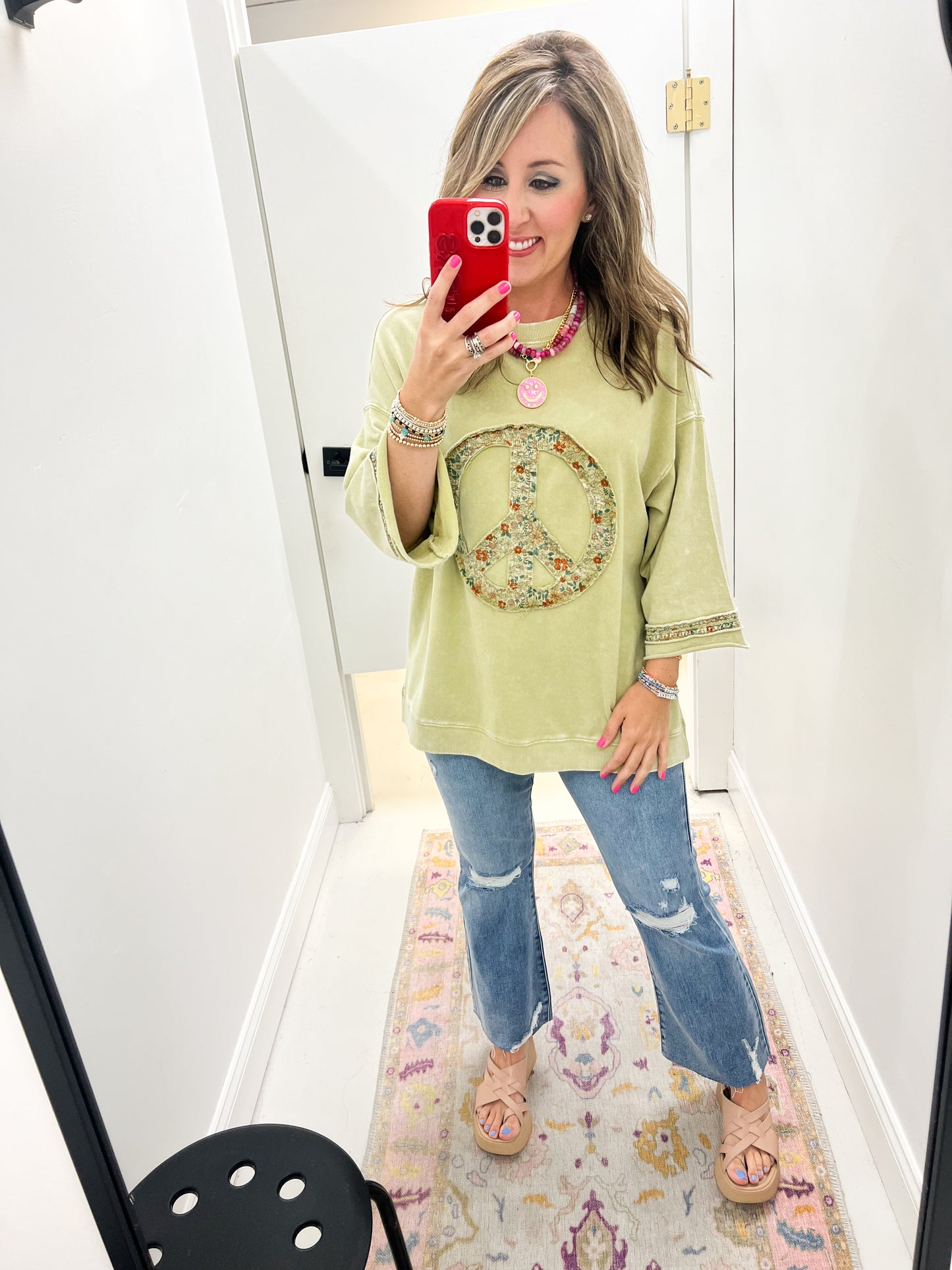 Peace Floral Top Sage