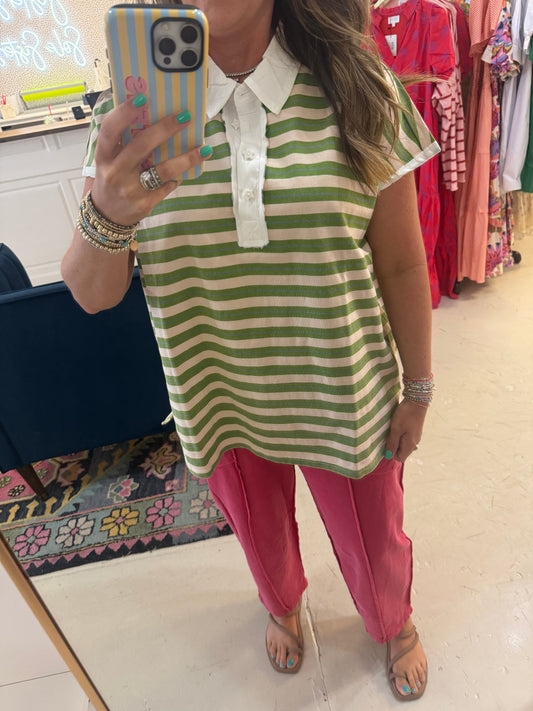 Star Button Green Top