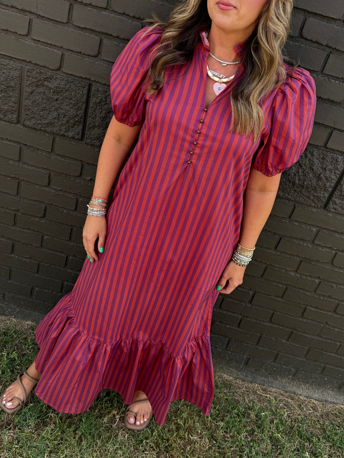 Allie Stripe Rust Midi
