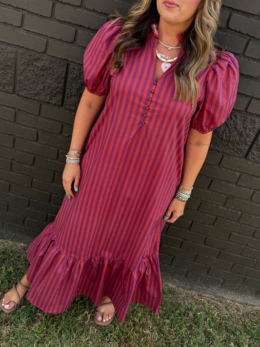 Allie Stripe Rust Midi