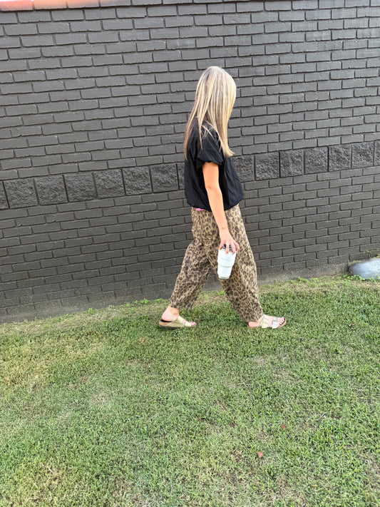 Maren Leopard Barrel Pants Olive