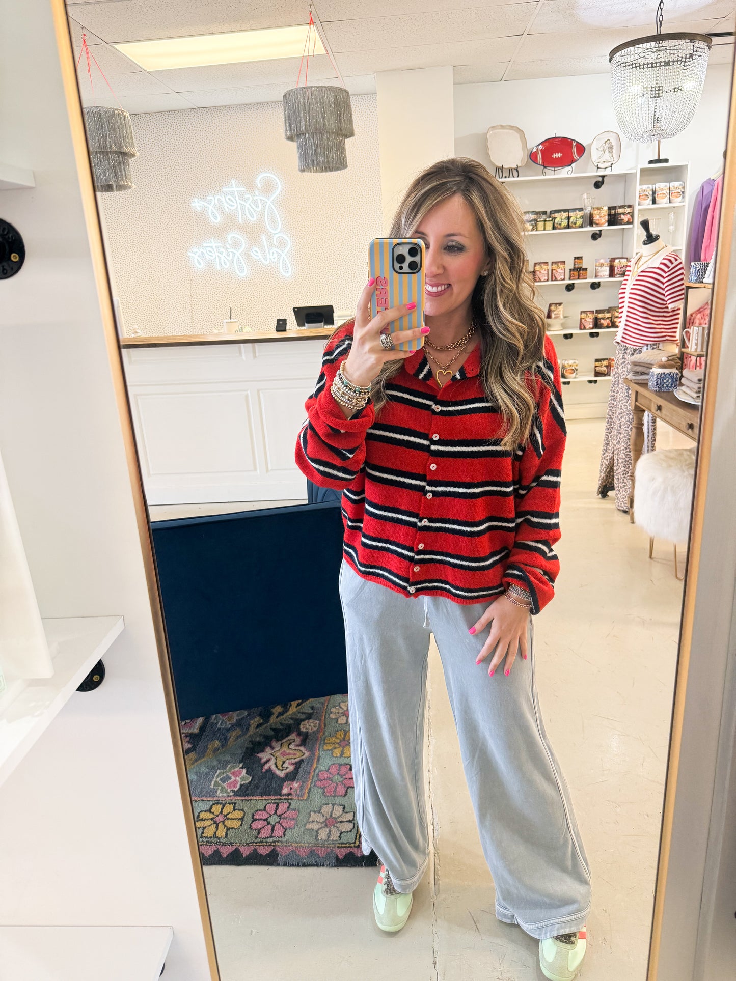 Rosy Red Stripe Cardigan