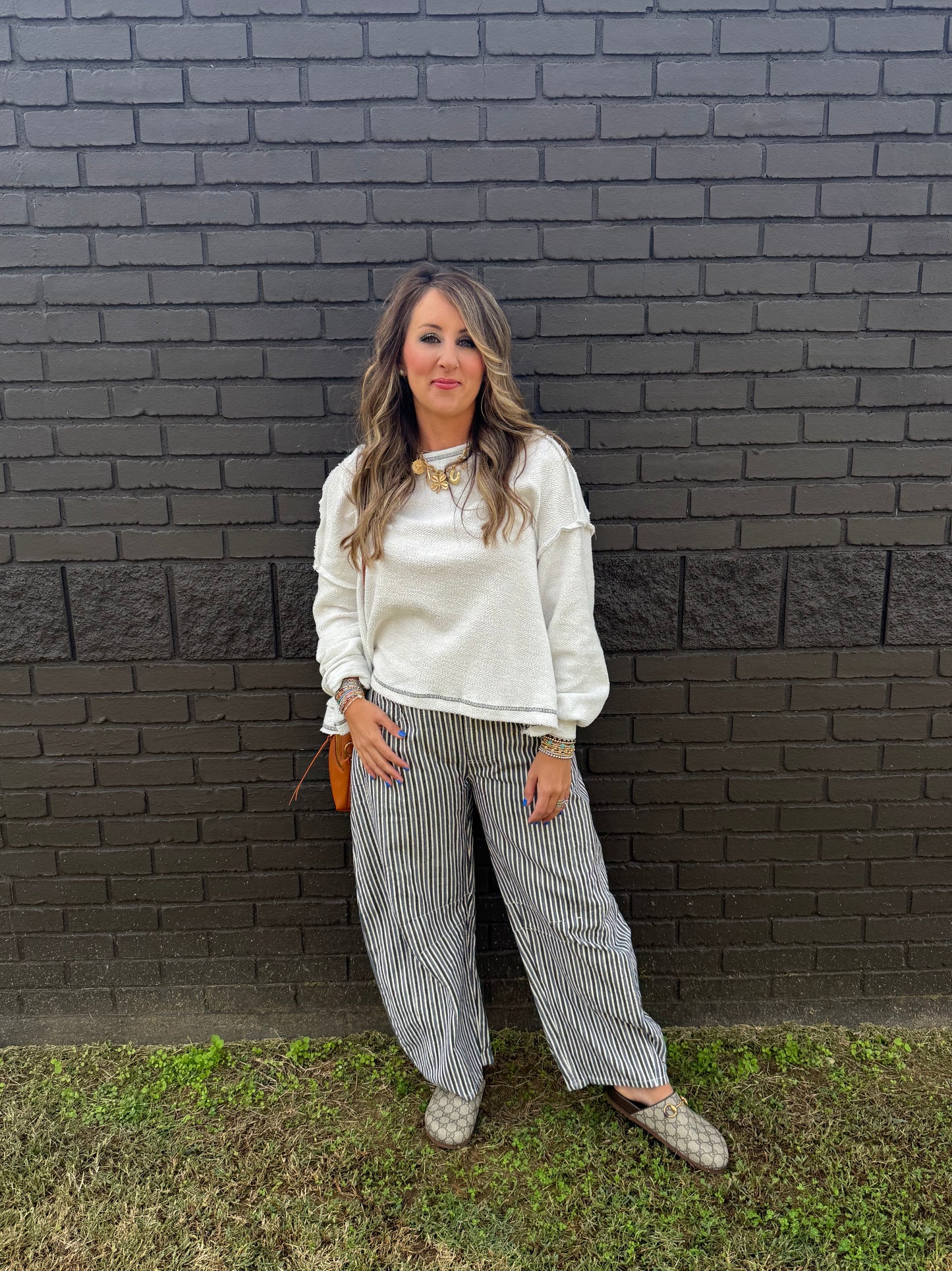 Cate Navy Stripe Barrel Pants