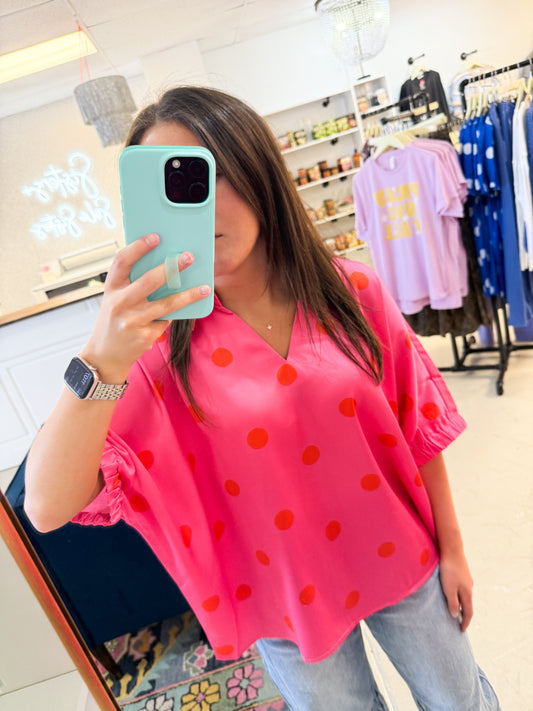 Puttin On The Polka Dot Top Pink