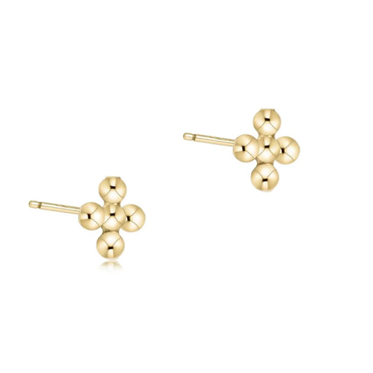 E Newton Classic Beaded Cross Small Stud 2mm Earring