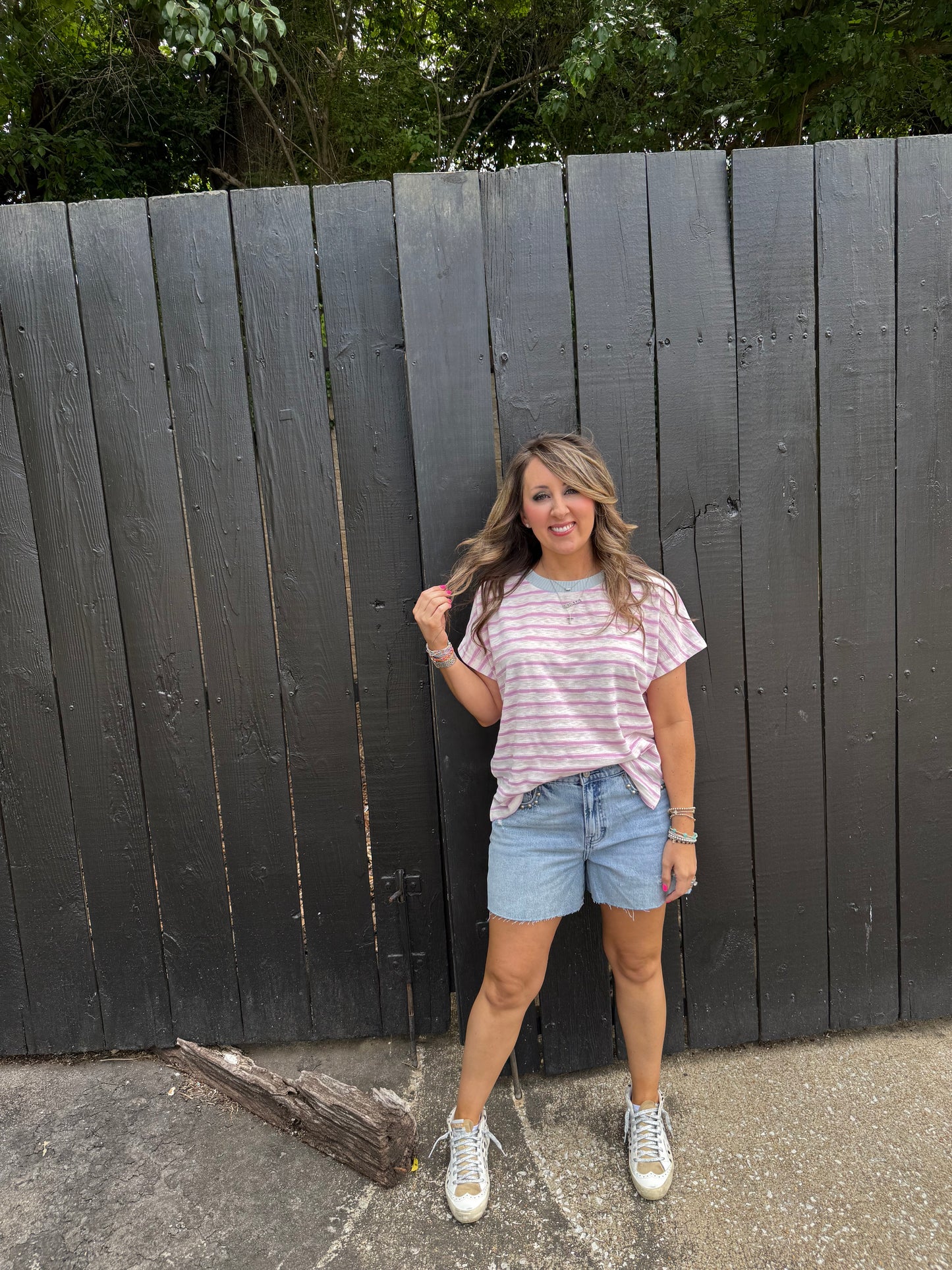 Kitty Stripe Lilac Top