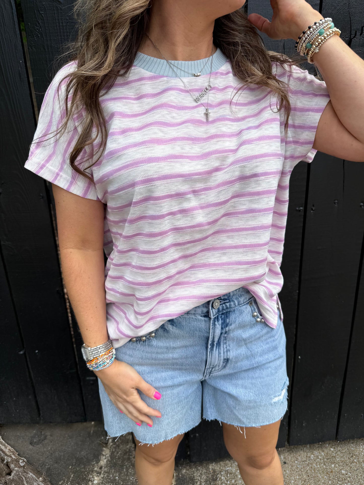 Kitty Stripe Lilac Top