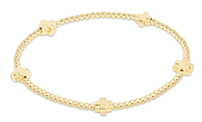 E Girl Signature Cross Small Gold Pattern 2mm Bead Bracelet - Gold