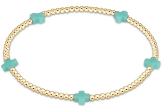 E Girl Signature Cross Small Gold Pattern 2mm Bead Bracelet - Mint