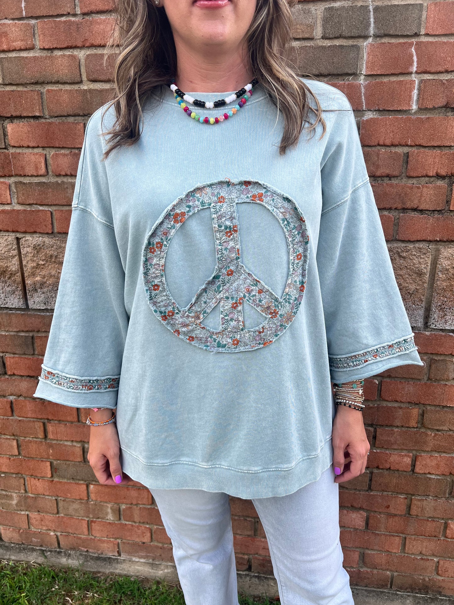 Peace Floral Top Blue