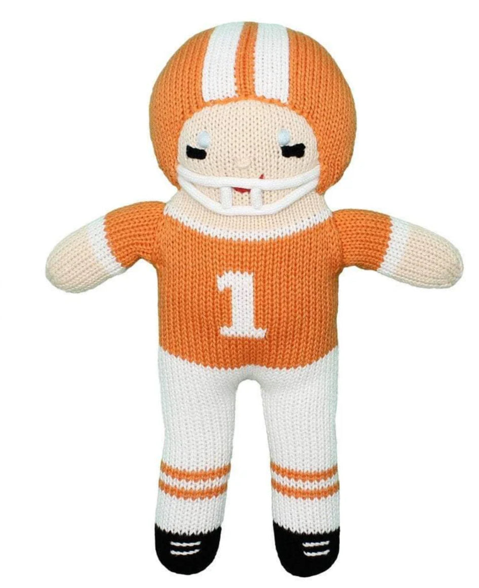 Football Player Knit Doll - Orange & White 7” Rattle