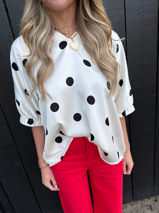Puttin On The Polka Dot Top White