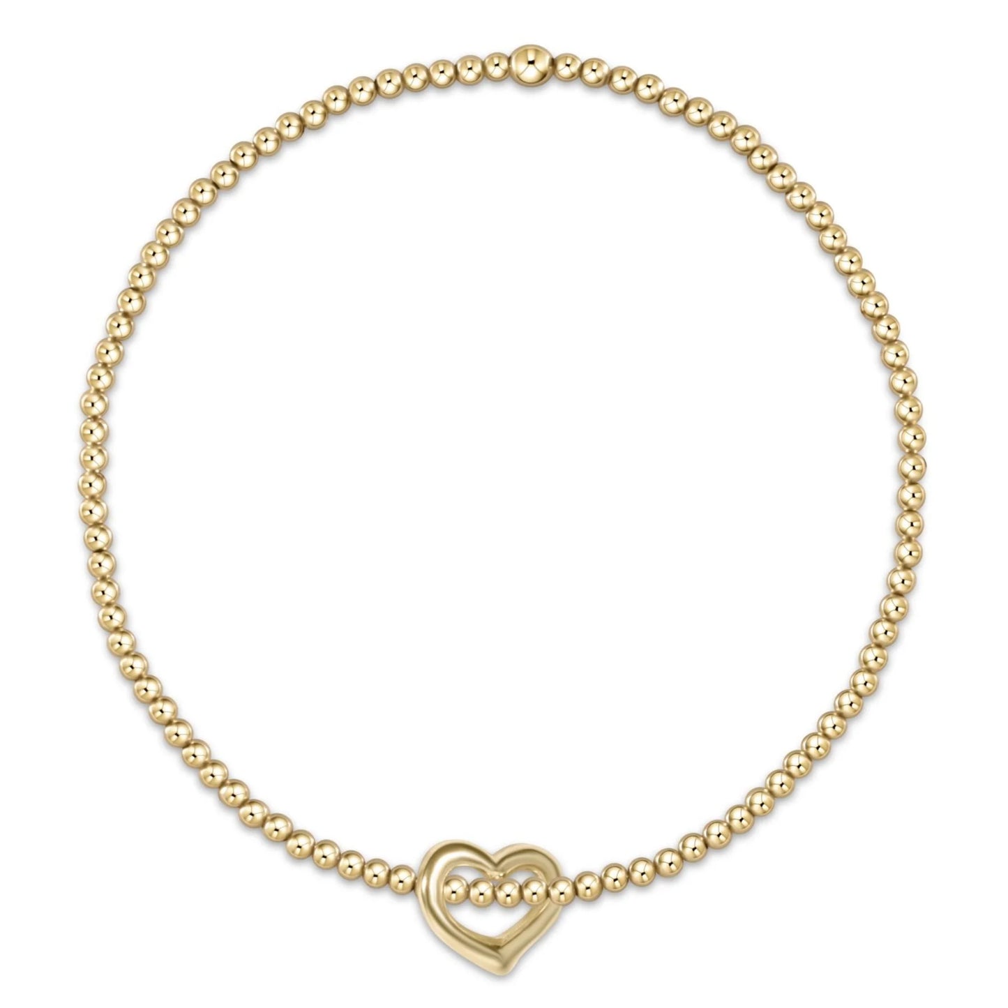 E Newton Classic Gold 2mm Bead Bracelet Love Small Gold Charm