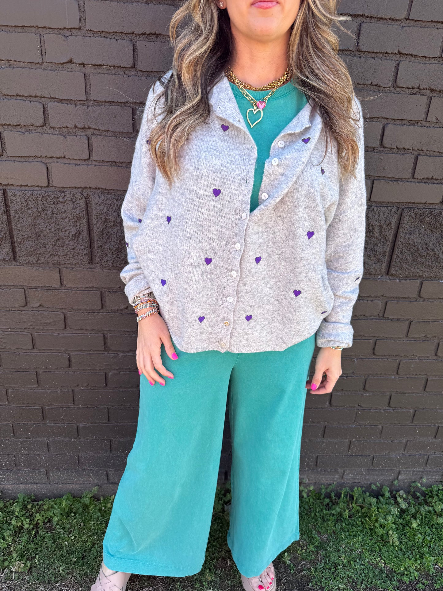 Heart Embroidery Piper Cardigan Grey