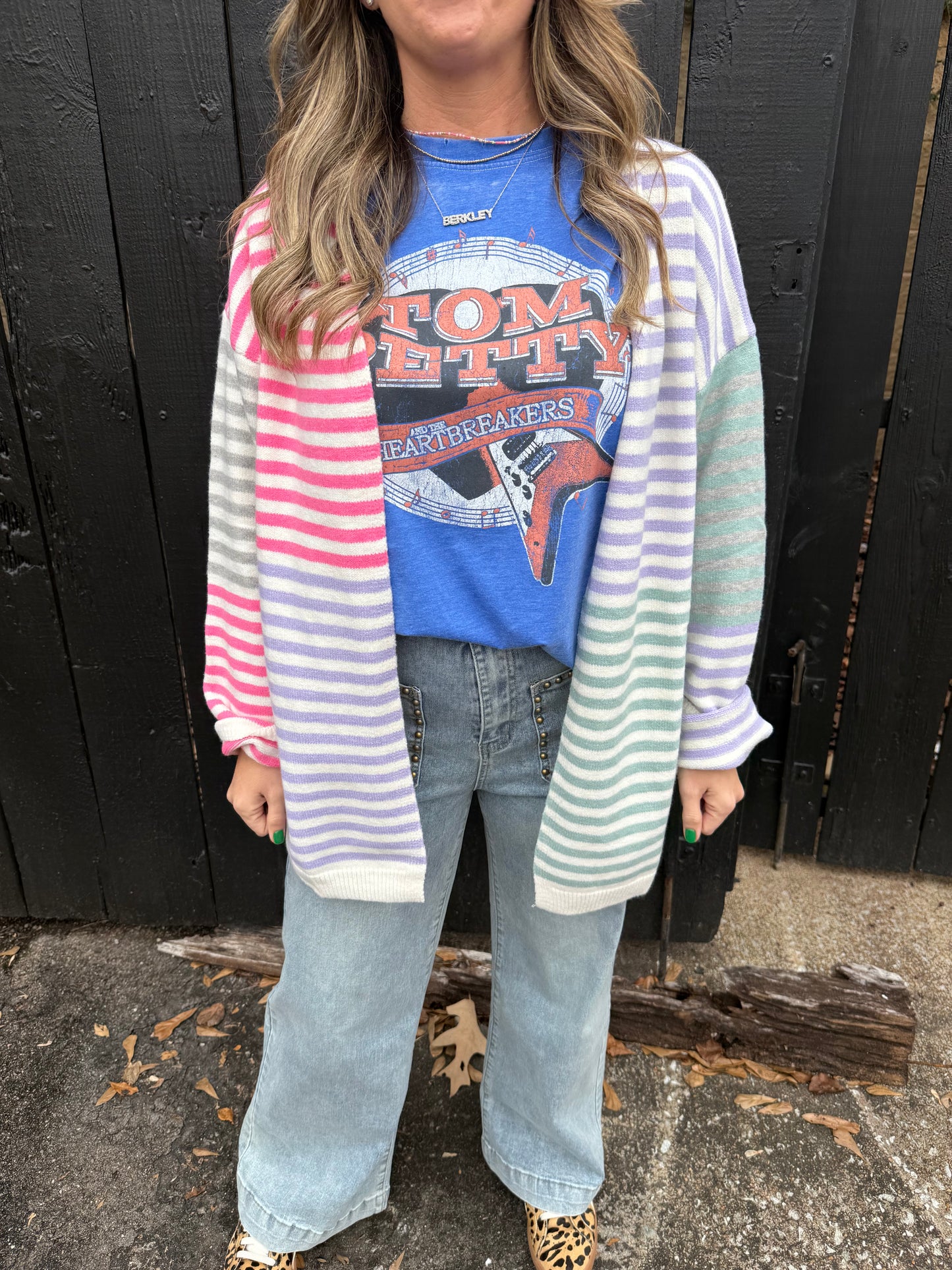 Stripes For You Cardigan Pink