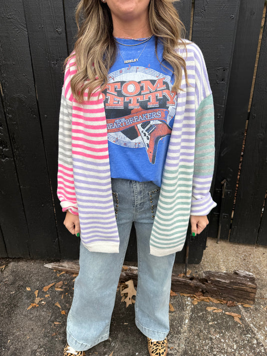 Stripes For You Cardigan Pink