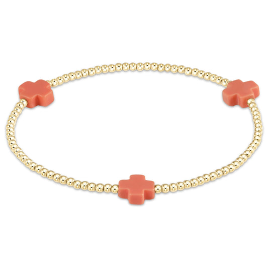 E Newton Signature Cross Gold Pattern 2mm Bracelet Coral